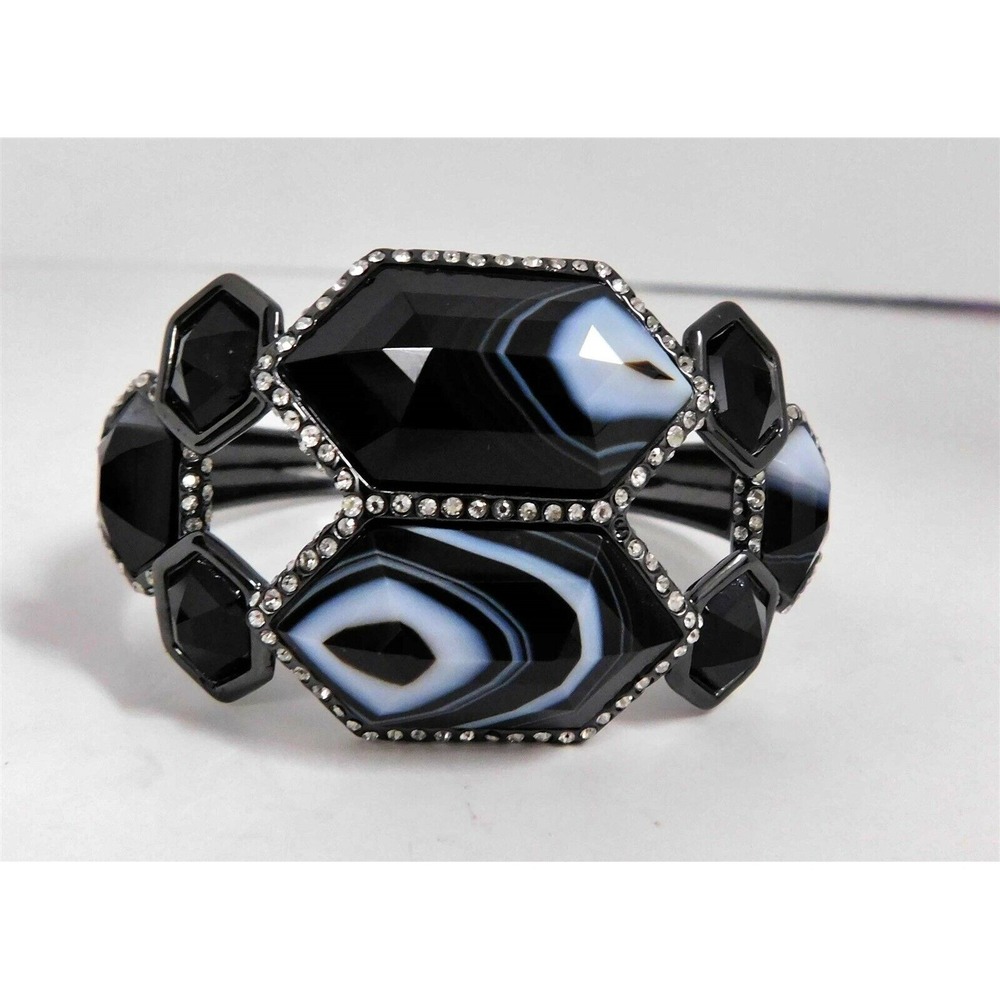 Alexis Bittar Black and White Stone Clear Crystal Hinged Bracelet